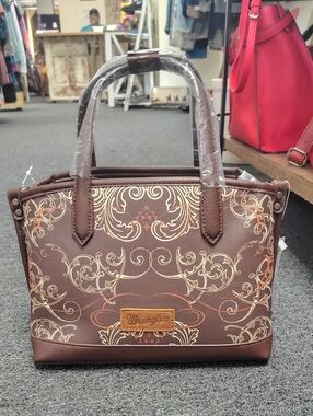 Wrangler Brown Tote with Gold and Cream Scrolls